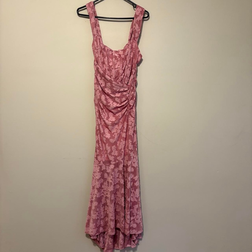 Coquette Pink Floral Corset Ruched Maxi Formal Dress